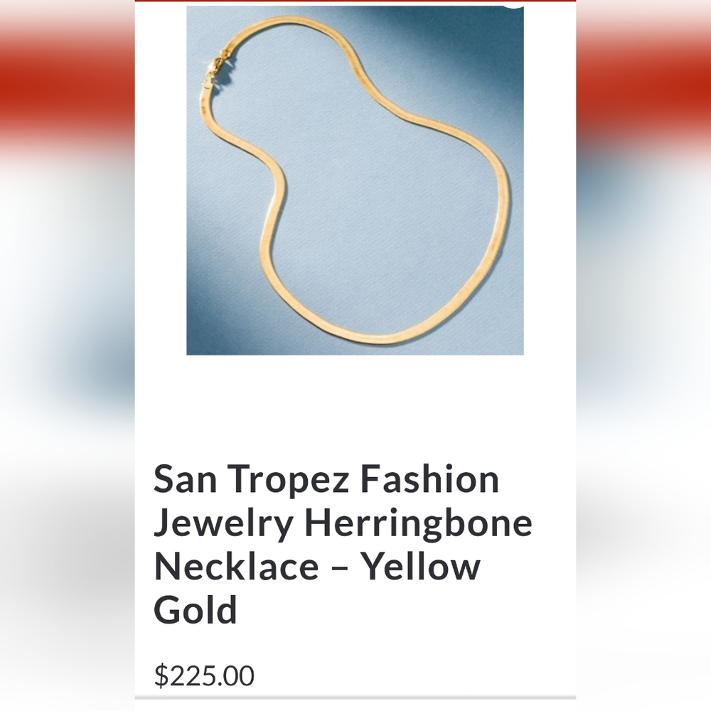 DaVinci Gold San Tropez Fashion Jewelry Herringbone Necklace - Yellow Gold Tone